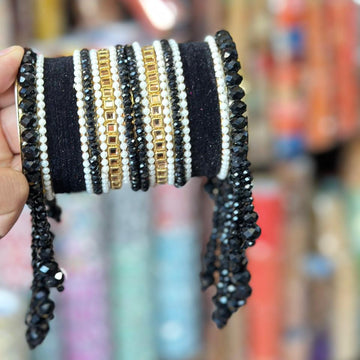Crystal Beaded Bangles Set with Gold Accents – Elegant Party Wear Jewelry