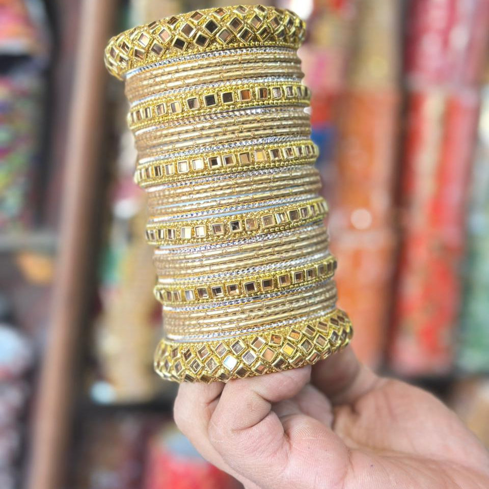 Crystal Beaded Bangles Set with Gold Accents – Elegant Party Wear Jewelry