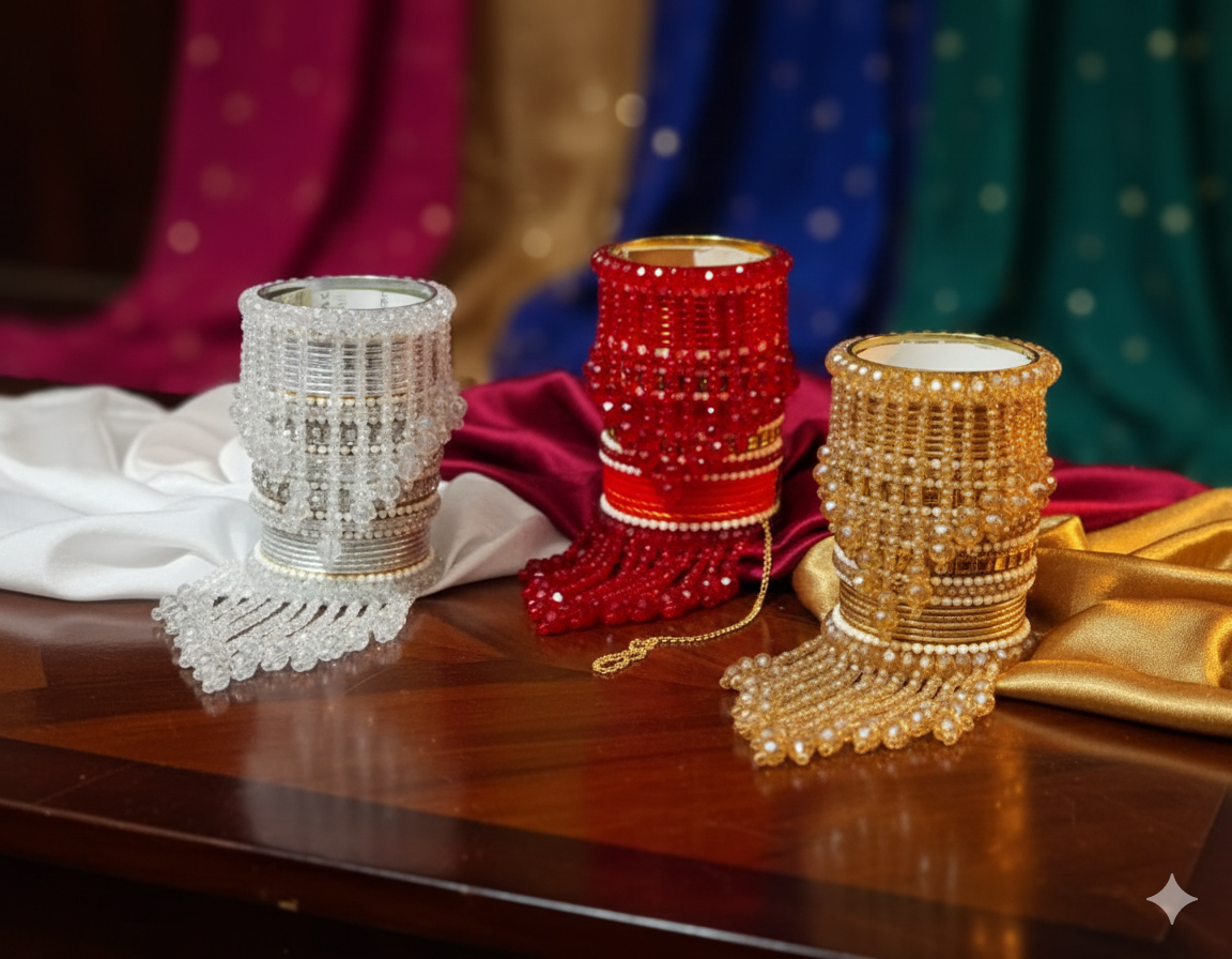 Bridal Beaded Bangles – Crystal & Pearl Hanging Kangan Chura for Weddings & Festive Wear