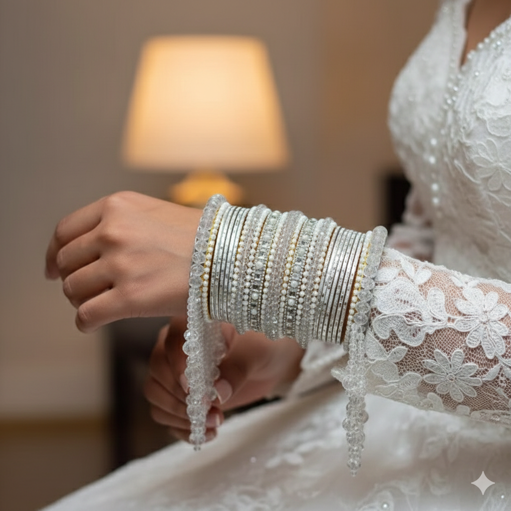 Bridal Beaded Bangles – Crystal & Pearl Hanging Kangan Chura for Weddings & Festive Wear