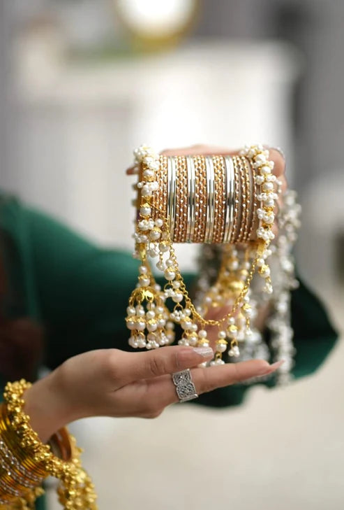 Royal Pearl Bangle Set with Jhumka Hangings