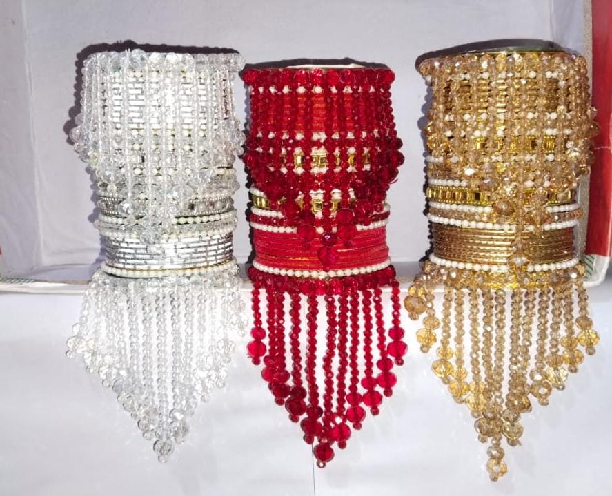 Bridal Beaded Bangles – Crystal & Pearl Hanging Kangan Chura for Weddings & Festive Wear