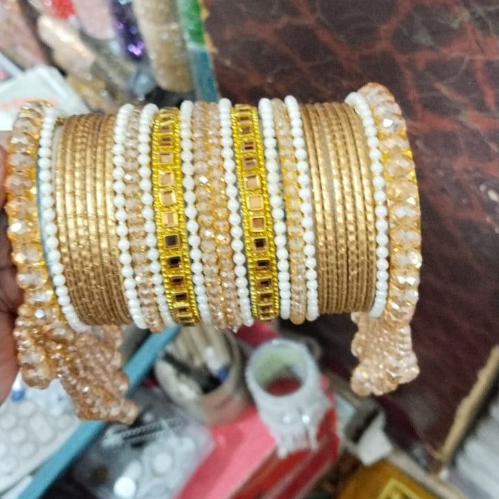Bridal Beaded Bangles – Crystal & Pearl Hanging Kangan Chura for Weddings & Festive Wear