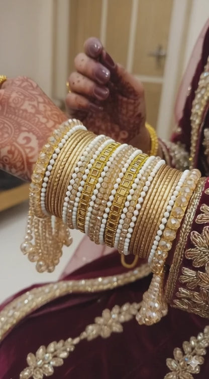 Bridal Beaded Bangles – Crystal & Pearl Hanging Kangan Chura for Weddings & Festive Wear