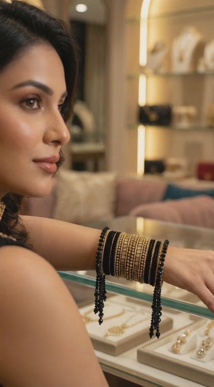 Crystal Beaded Bangles Set with Gold Accents – Elegant Party Wear Jewelry